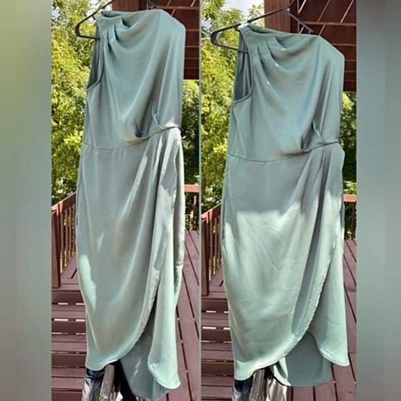 NWT PrettyGarden Ruched Bodycon Sleeveless One Shoulder Wrap Satin Belted Slit L - Picture 2 of 12